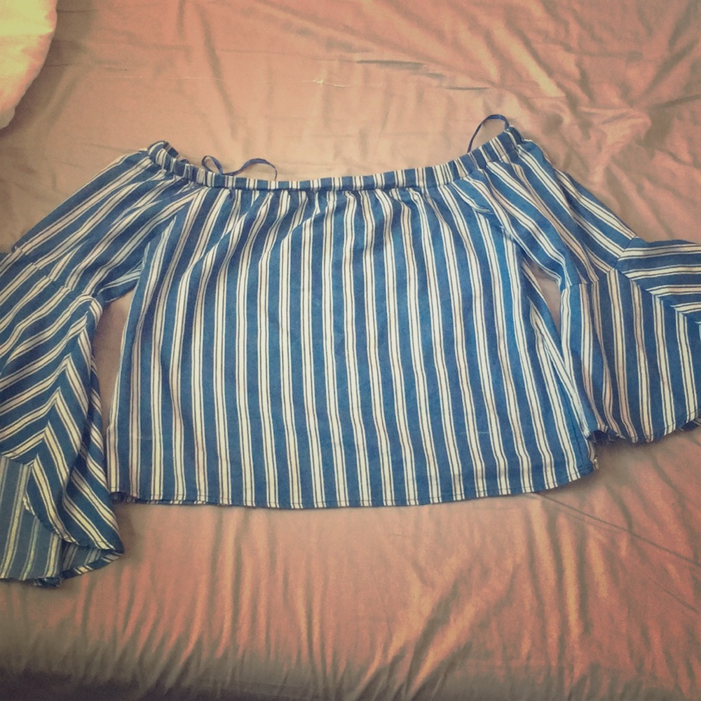 White & Blue - Off The Shoulder Top